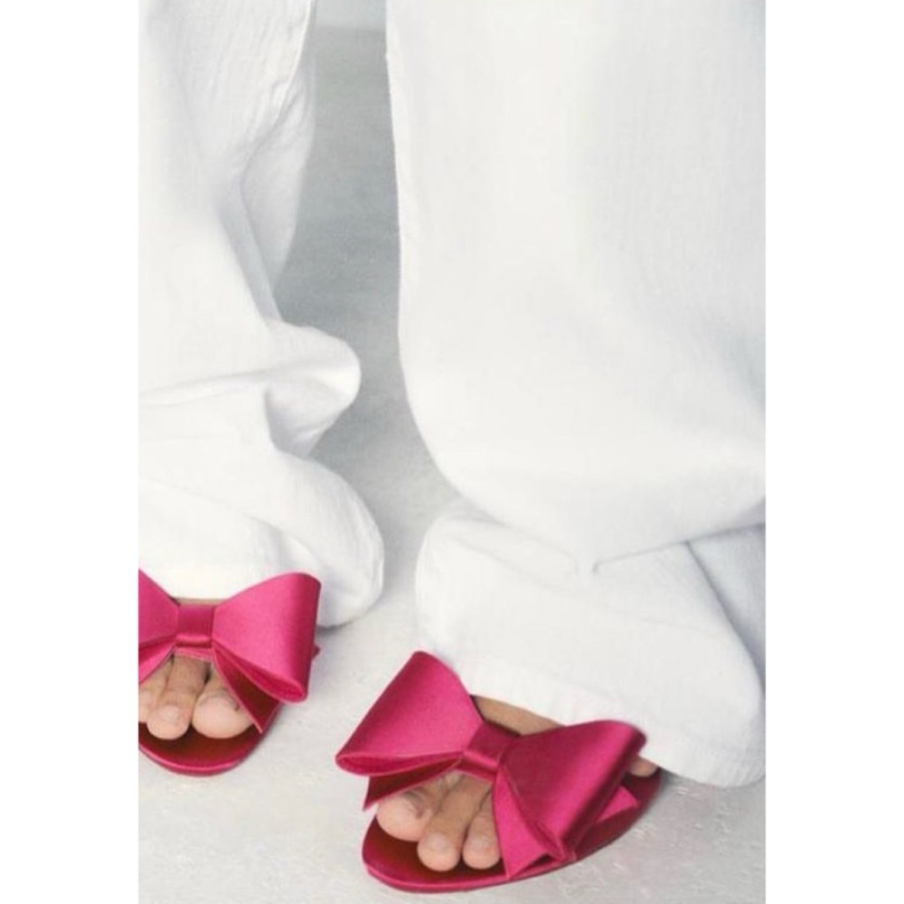 NWT NEW Zara Embeliished Fuchsia Pinn Satin Effect Bow High Heel Sandals US 6​ - Picture 10 of 10